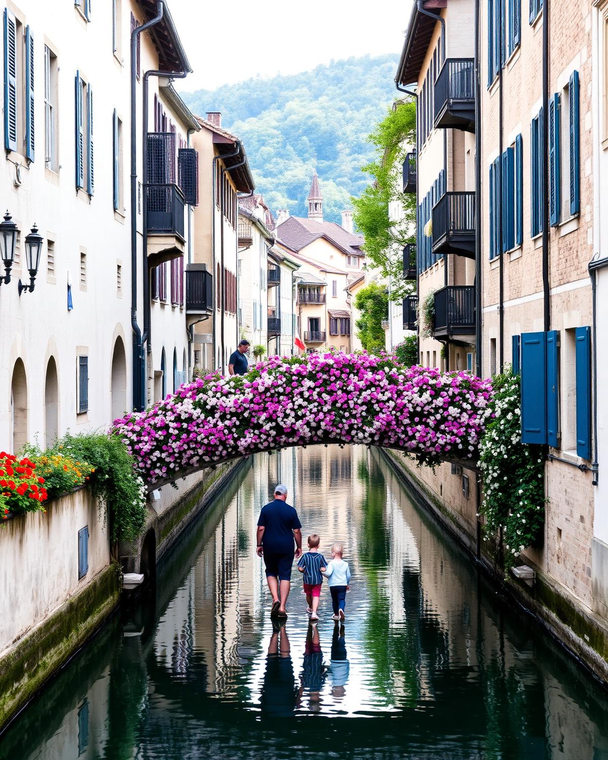 Canais e pontes floridas da Annecy antiga